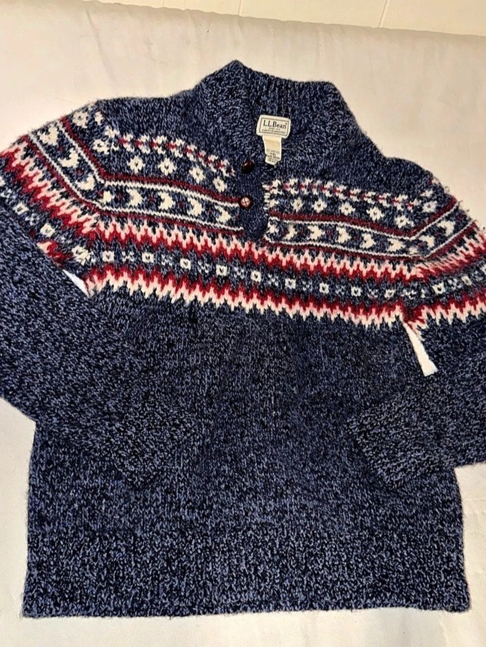 L.L.Bean Classic Ragg Wool Fair Isle Henley Sweater Medium